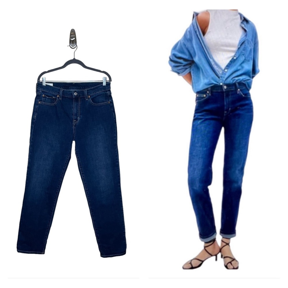 Gap Girlfriend Mid Rise Tapered Mid Stretch Jeans